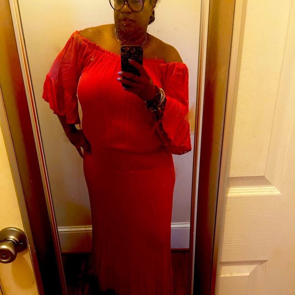 ASOS Orange crinkle off the shoulder sundress